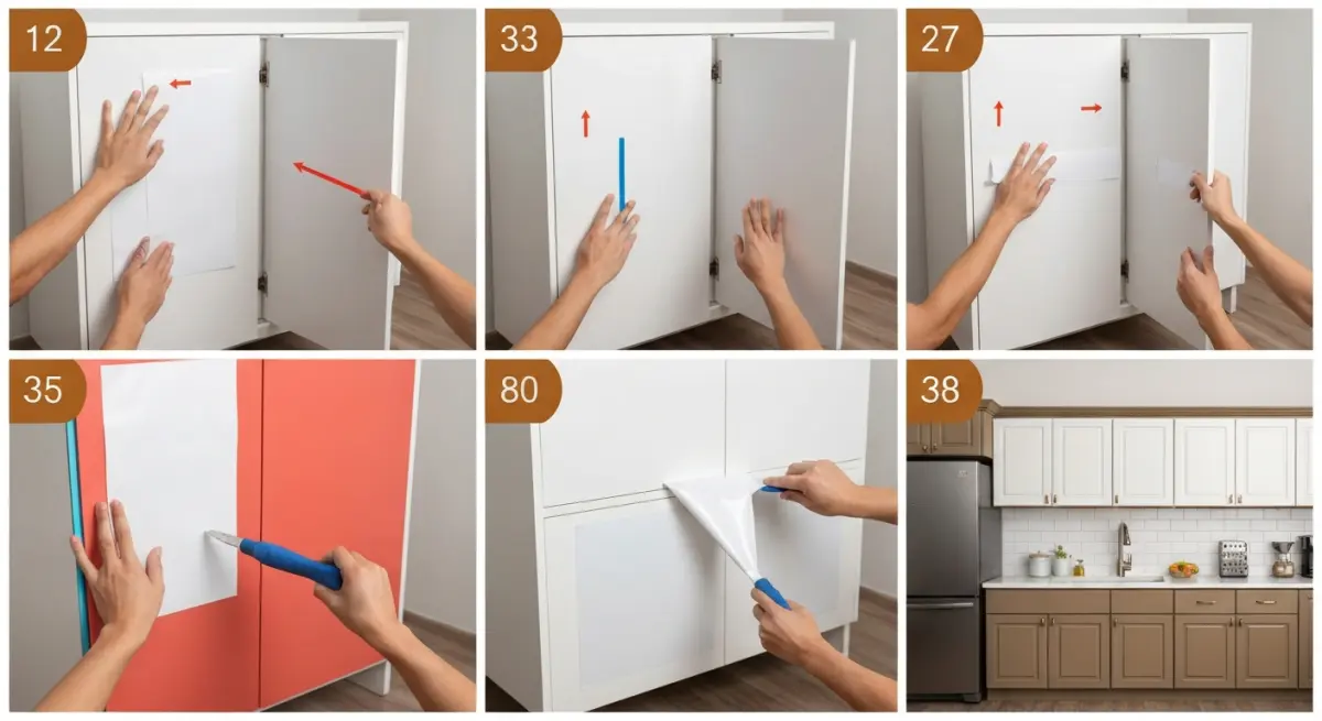 Etapes de pose du covering cuisine sur façade de meuble