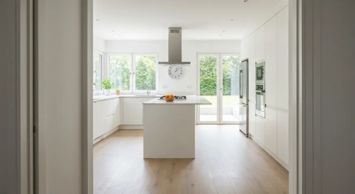 Cuisine rénovée avec covering adhésif blanc